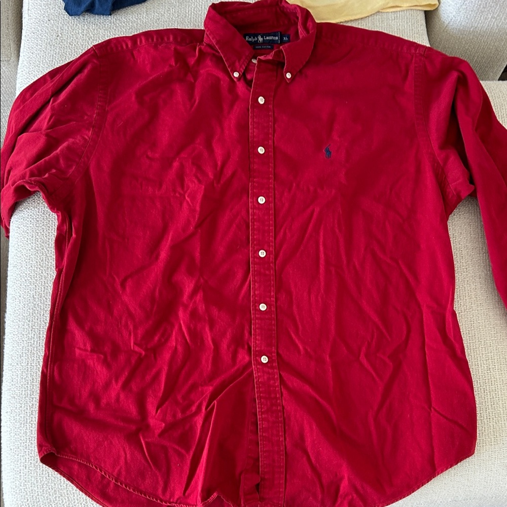 Ralph Lauren Red Button-Down Shirt with Navy Pony